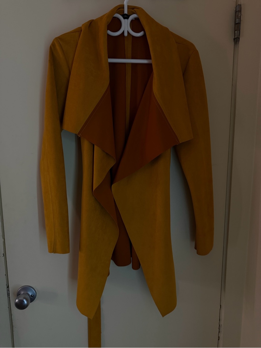 Women's Mustard Draped Trench Coat with Waterfall Front